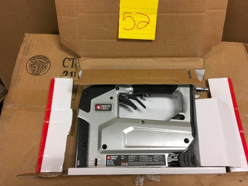 lot 52 image: Porter Cable Product Details for Heavy Duty 38-in. Crown Stapler - Model # TS056 not used
