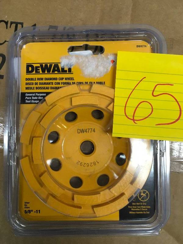 lot 65 image: Dewalt 4-12 in. Double Row Diamond Cup Wheel not used