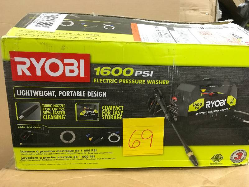 lot 69 image: Ryobi 1600 psi Pressure Washer not used