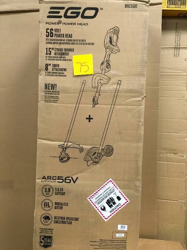 lot 75 image: EGO Power Head System 15 String Trimmer & Edger Combo Kit not used