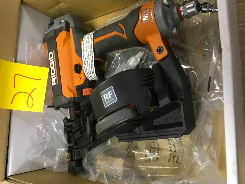 lot 27 image: RIDGID 15 Degree 1-34 in. Coil Roofing Nailer open box