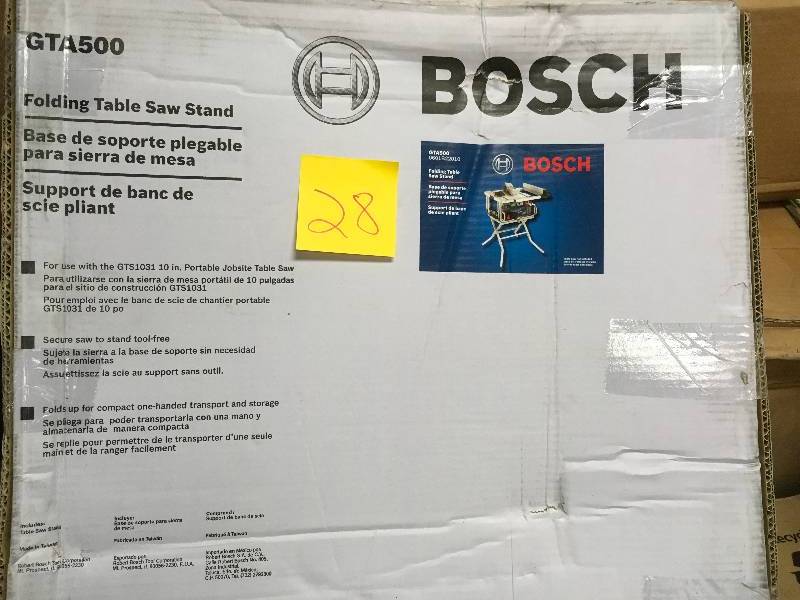 lot 28 image: Bosch GTA500 Folding Stand for 10-Inch Portable Jobsite Table Saw new
