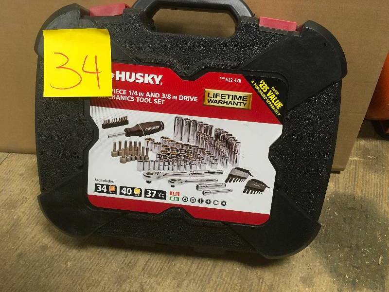 lot 34 image: Husky Mechanic Tool Set 111-Piece Husky Mechanics Chrome Finish Versatile Durable Feat