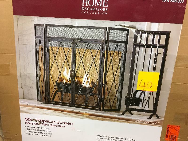 lot 40 image: 3-Panel Fireplace Screen Bronze Magnetic Doors Steel Spark Protection Not Used