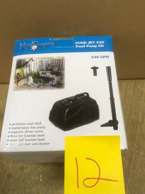 lot 12 image: Koolatron Koolscapes Pond Jet 340 GPH Pond Pump with fountain heads not used