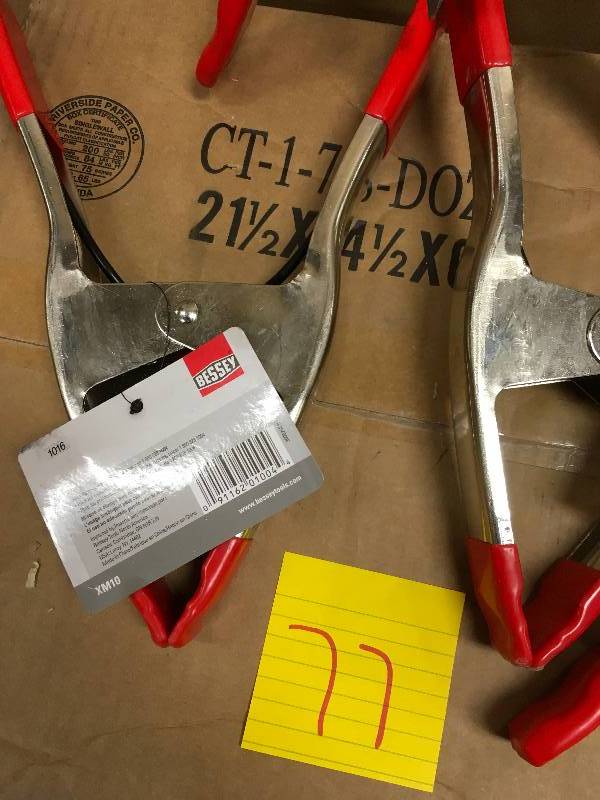 lot 77 image: Lot of 4 Bessey 4 in. Steel Spring Clamp with Handles and Tips New