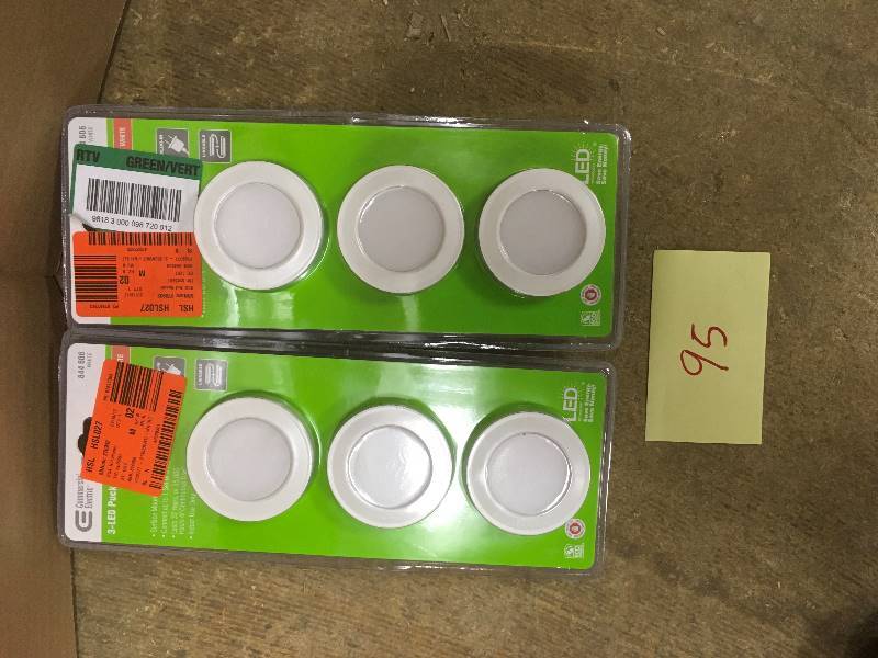 lot 95 image: Commercial Electric 3-Light LED White Puck Light Kit - Lot of 2