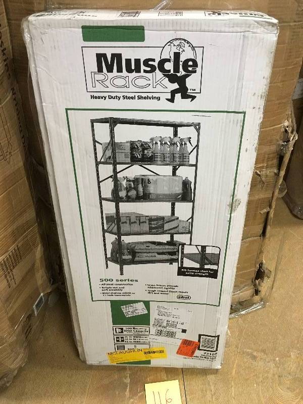 lot 116 image: Edsal Steel Comercial Shelving Unit, 36 W x 72 H x 16 D, Muscle Rack