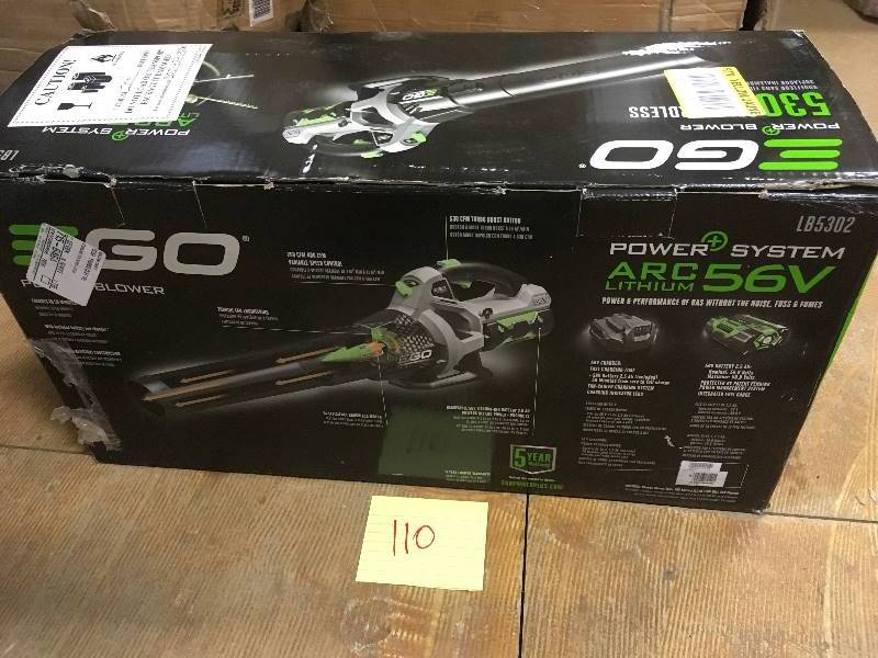 lot 110 image: EGO 110 MPH 530 CFM Variable-Speed Turbo 56-Volt Lithiun-Ion Cordless Electric Blower with 2.5Ah Battery and Charger
