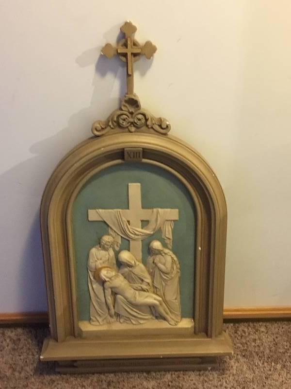 lot 56 image: Jesus is Taken Down from the Cross Station 10 Cast Painted Plaster
