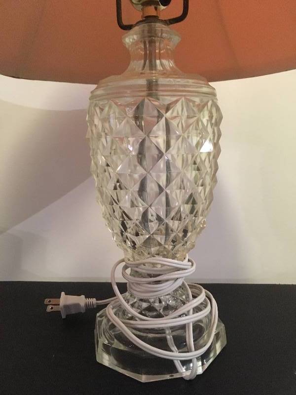 lot 87 image: Glass Lamp with Pink Satin Shade