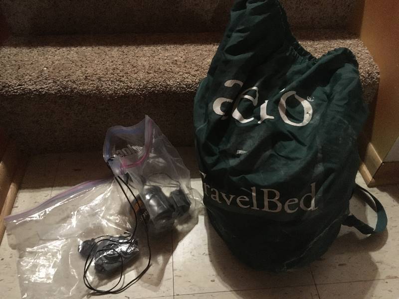 lot 213 image: Travel Bed Air Mattress, Electric Pump, Storage Bag