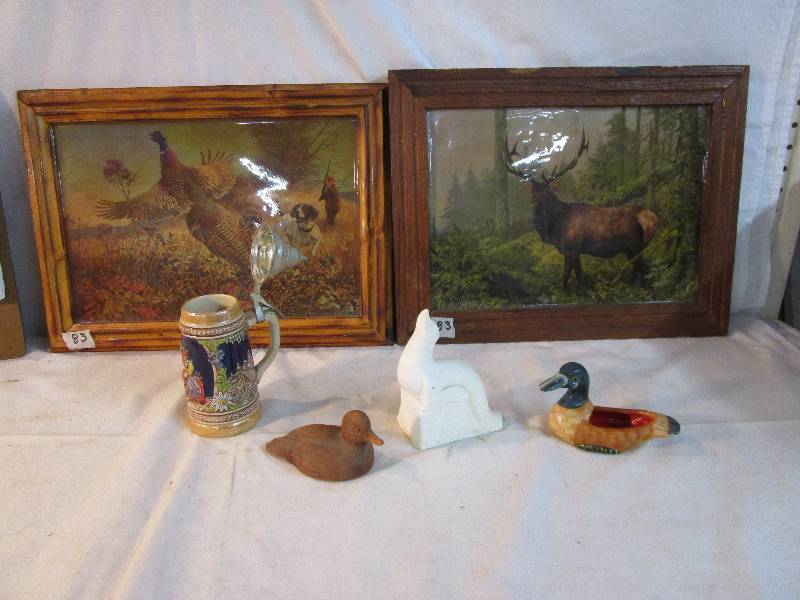 lot 52 image: Pheasant and Elk Pictures and various figurines