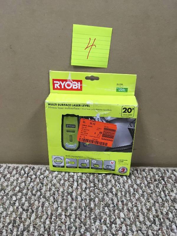 lot 4 image: Ryobi ELL1750 IndoorOutdoor Multi Surface Laser Level not used open box