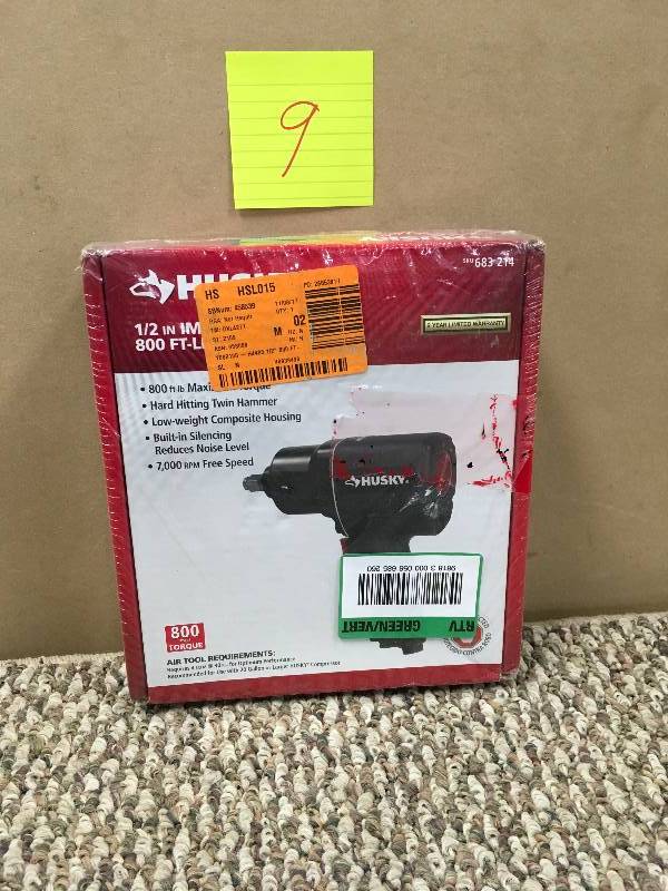 lot 9 image: Husky 12 In. Drive 800 Ft. -lbs. Mechanics Impact Wrench Gun Air Tool New
