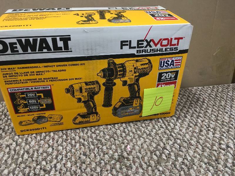 lot 10 image: Dewalt Dck299d1t1 Flexvolt Lithium Ion Cordless Brushless Combo Tool Kit NOT USED