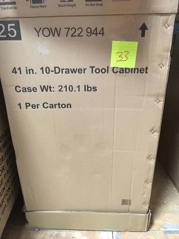 lot 33 image: HUSKY 41 in. 10-Drawer Tool Cabinet, Black NOT USED
