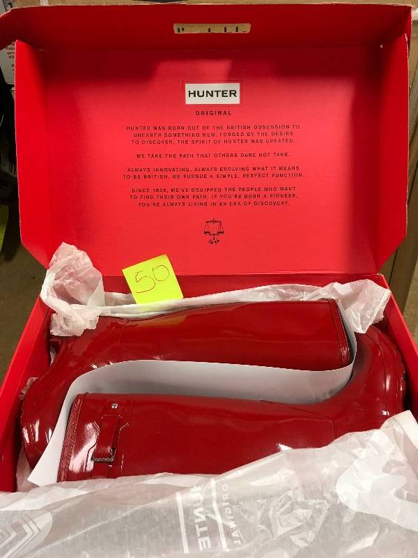 lot 50 image: NEW WFT1000RGL Red Original Tall Gloss Womens Hunter Boots SIZE 9