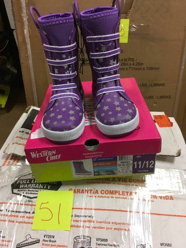 lot 51 image: Western Chief Girls Purple Twinkle Star Neoprene Waterproof Snow Rain Boot 1112 NEW