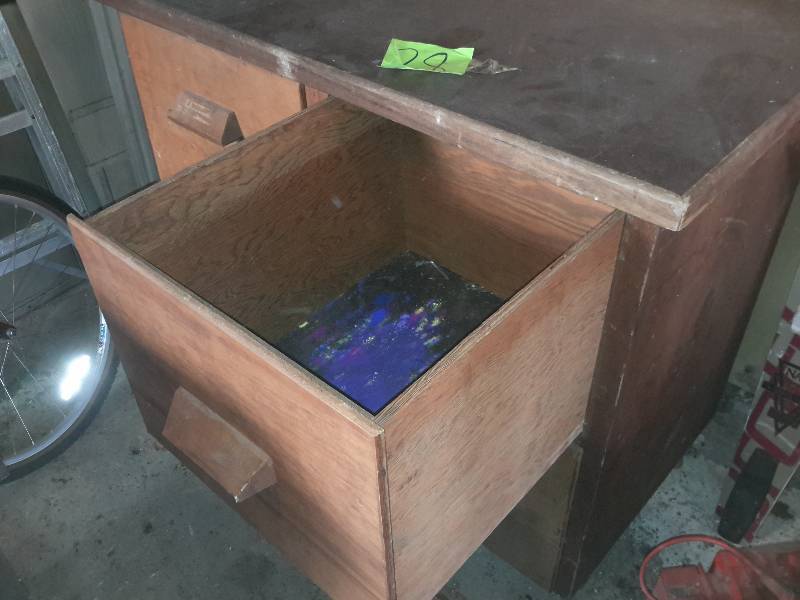 lot 28 image: Nice wood cabinet with 4 LARGE drawers and wood pulls