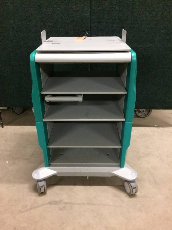 lot 42 image: Industrial Mobile Endoscopy Storage Media Cart with Multiple Shelves Plus Power Supply