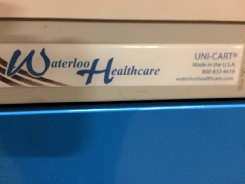 lot 40 image: Waterloo Healthcare UniCart 7-Drawer Storage Crash Cart for Medical Supplies or Mechanics Bead Crafters Carpenters Home Hobbyists Chefs Medical Clinics This Cart Has Many Drawers, Power Supply, Cutting Board & Is Mobile Built To Last A Lifetime