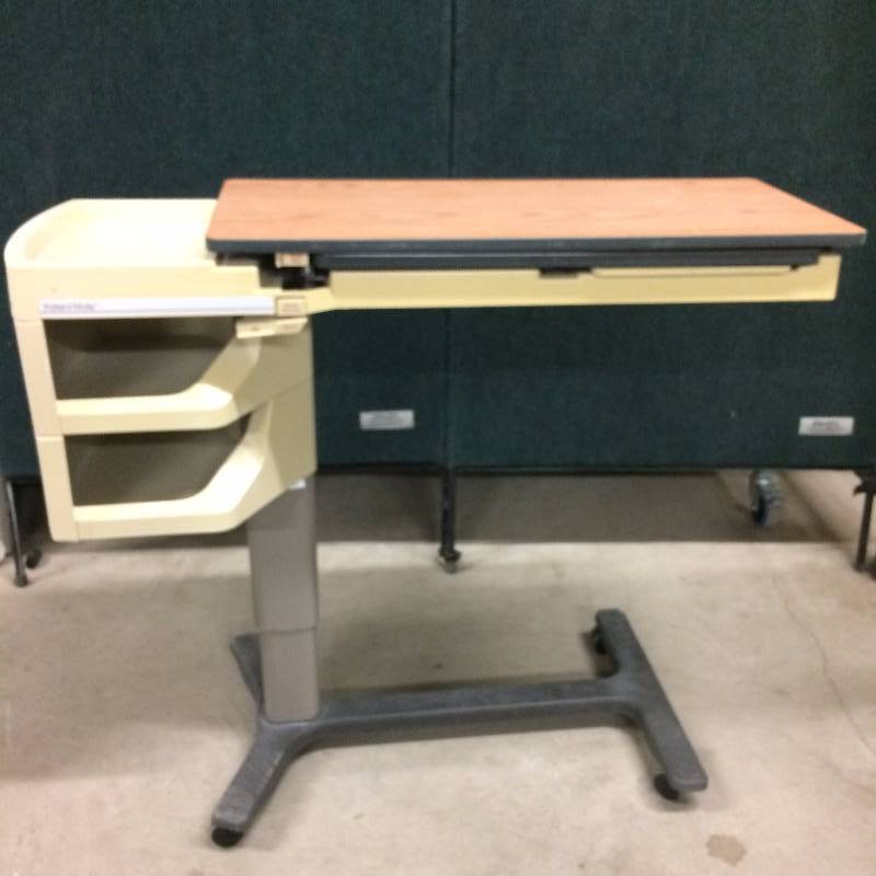 lot 4 image: Deluxe Hill Rom Overbed Table with Split Extension Top Surface, Dual Vanity Mirror Plus Storage - Built To Last A Lifetime & More - Super Condition