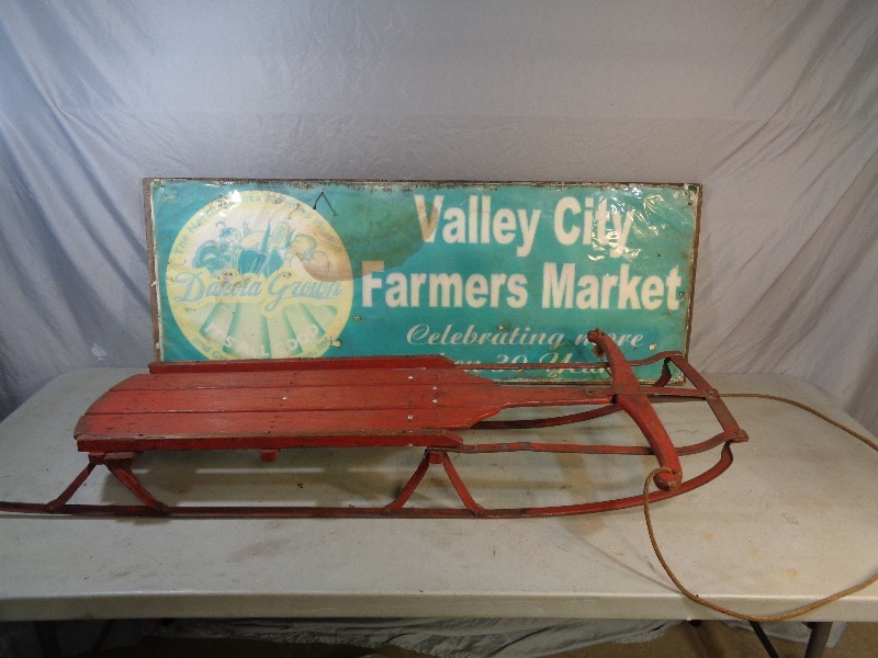 lot 66 image: Vintage Sled and Sign