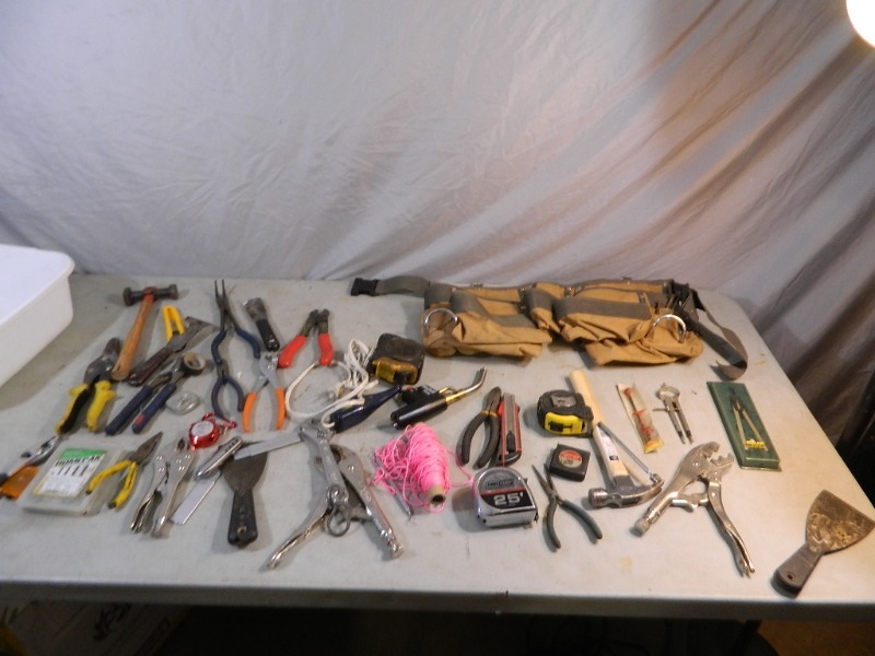 lot 99 image: Assorted Hand Tools, Toolbelt, and More