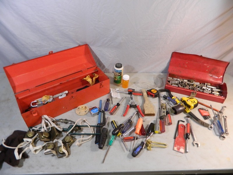 lot 103 image: 2 Toolboxes Full of Hand Tools, Sockets, and More