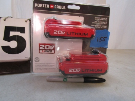 lot 155 image: Porter Cable 20 Volt Lithium Ion Battery Double Pack
