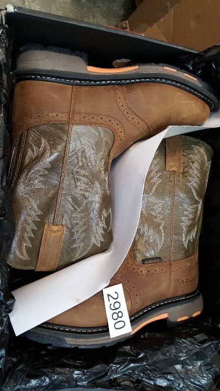 lot 2980 image: Ariat Mens Workhog Pull-On Soft Toe Work Boot  Boots Tan - Size 9