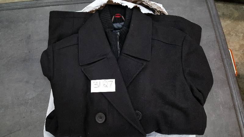 lot 3127 image: Kenneth Cole Reaction Mens Wool-Blend Double-Breasted Peacoat Coat  Jacket with Bib&nbspColor - Black Size - Small
