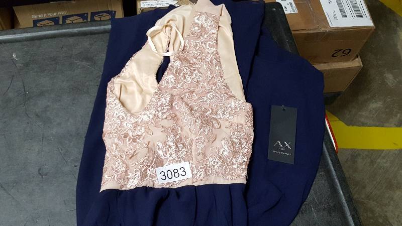 lot 3083 image: AX Paris Womens Contrast Lace Top Maxi Nude Navy Dress - Size 12