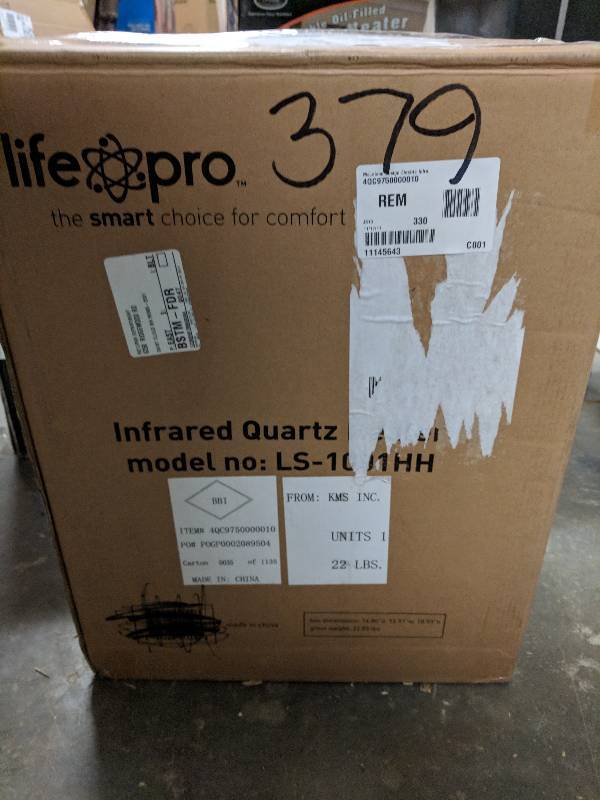 lot 379 image: McLeland Design 4-Element Infrared Heater  Dark Oak Wood Cabinet