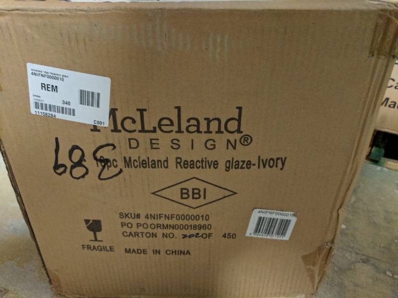 lot 389 image: McLeland Design 16-Pc. Dots Pattern Reactive Glaze Stoneware Dinnerware Set  IvoryTan, Service for 4