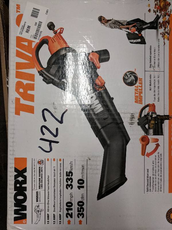 lot 422 image: WORX TriVac Corded Electric 3-in-1 Leaf Blower, Vacuum and Mulcher