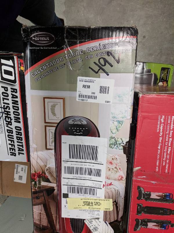 lot 492 image: Optimus 22 Space Saving Modern Oscillating Tower Heater with Remote