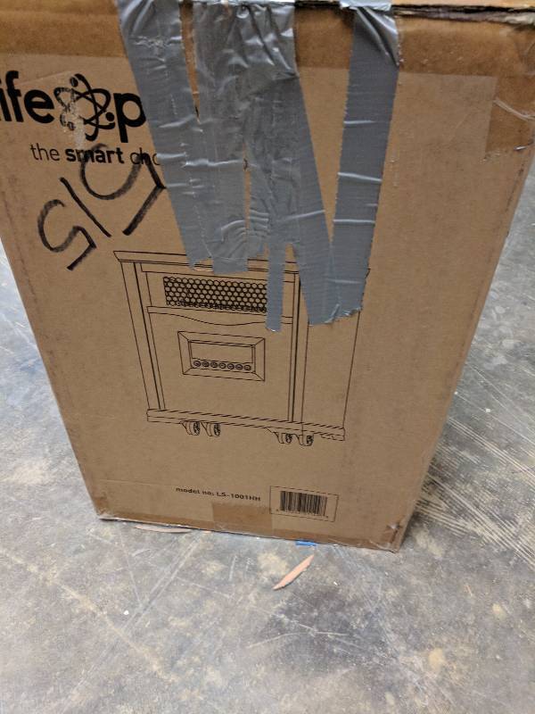 lot 515 image: McLeland Design 4-Element Infrared Heater  Dark Oak Wood Cabinet