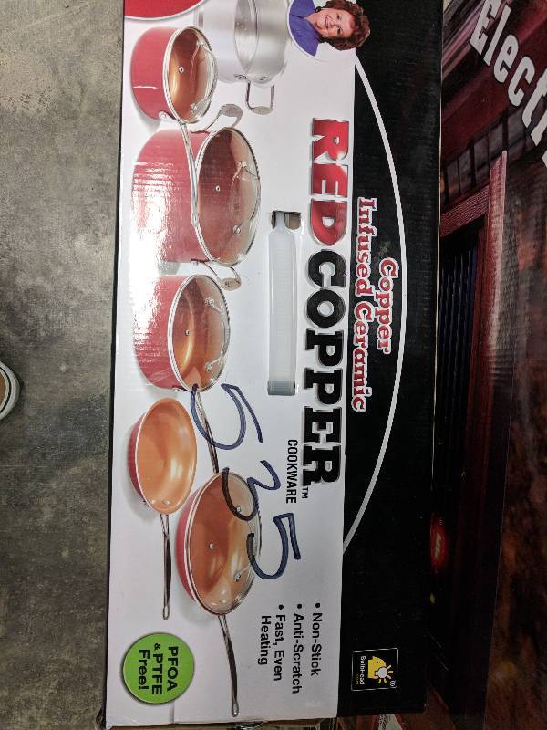 lot 535 image: Red Copper 10-Pc. Nonstick Ceramic Cookware Set