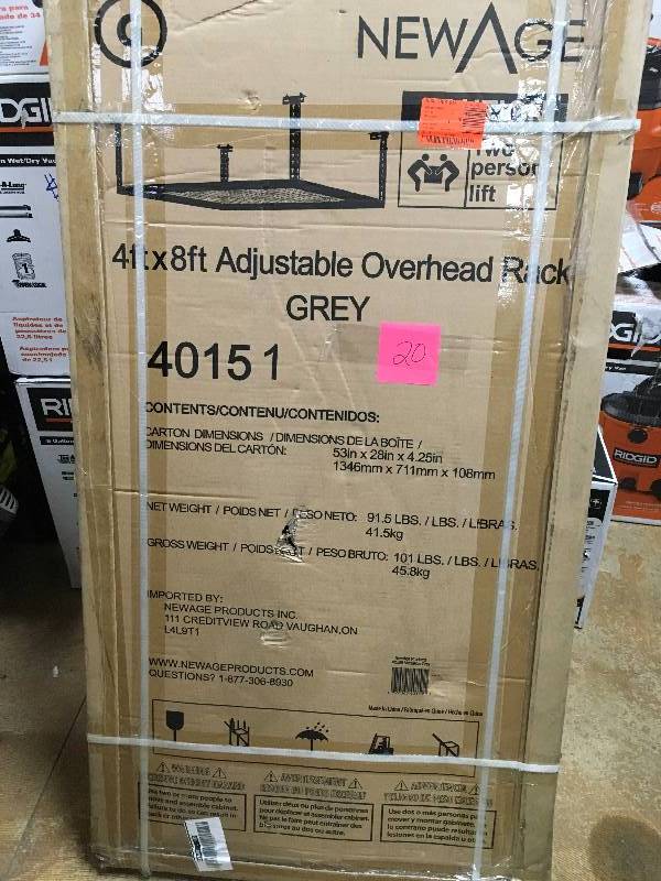 NewAge Products Adjustable Width Ceiling Storage Rack open box never used