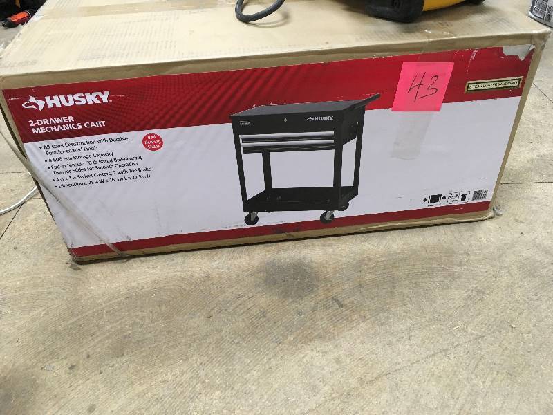 Husky 28 in. 2-Drawer Utility Cart, Black, Powder Coated Black open box never used