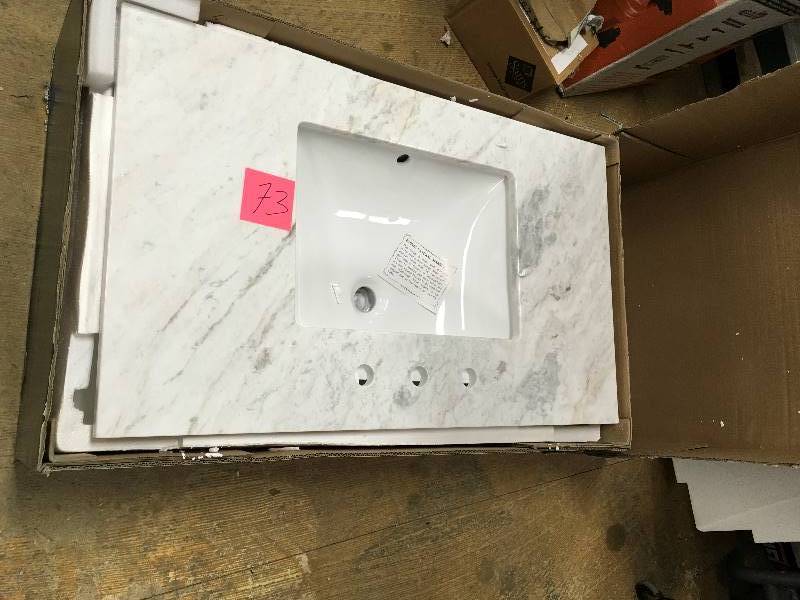 Home Decorators Collection 37 in. W Marble Single Basin Vanity Top in Arabescato Vento with White Basin damage whit small crack on the top side