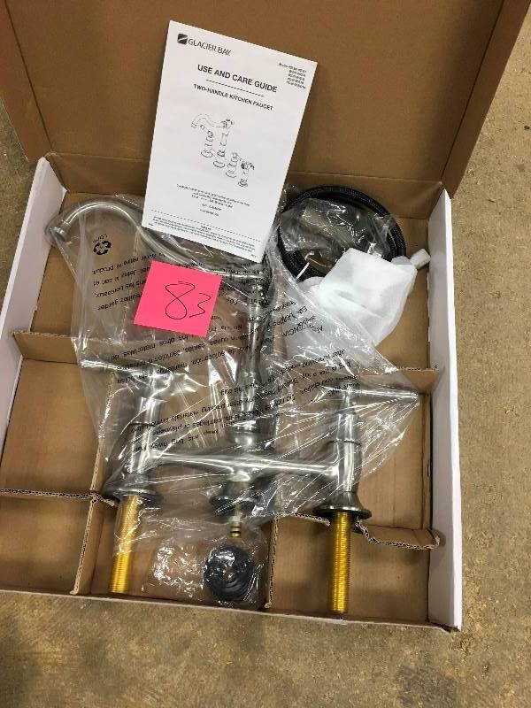 Glacier Bay Lyndhurst 2-Handle Bridge Side Sprayer Kitchen Faucet in Brushed Nickel not used