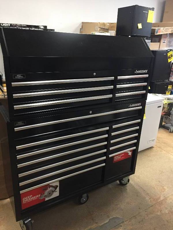 Husky 52 in. W 20 in. Tool Chest and Cabinet - please note cabinet is not a matching piece for chest - please review pictures small dents and light scratches present
