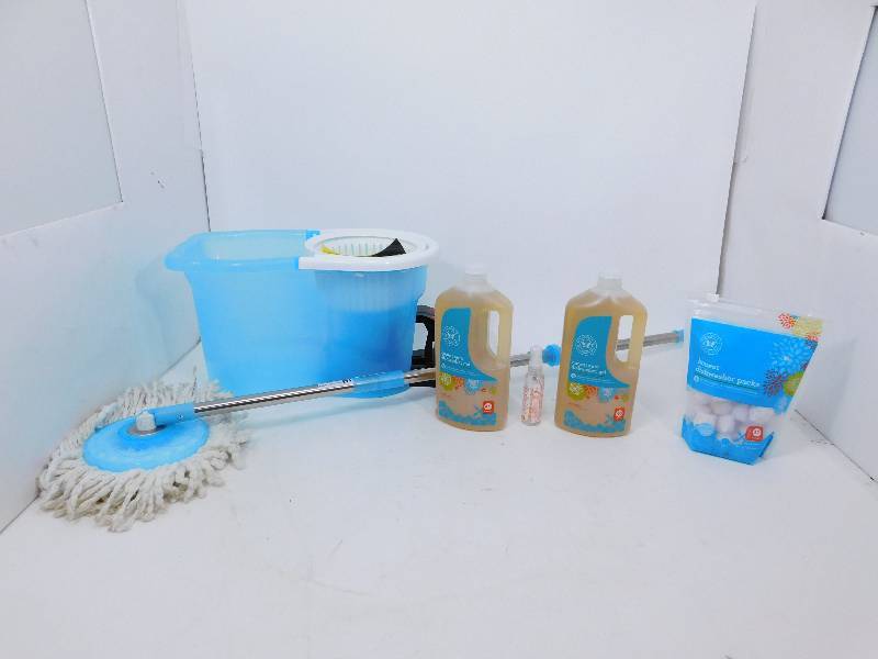 lot 32 image: Hurricane Spin Mop, Dishwasher Soap