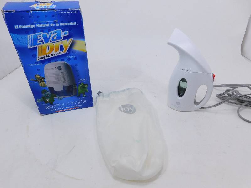lot 54 image: Eva-Dry EDV-1100 Petite Dehumidifier, Joy Mangano My Little Steamer Go Mini Hand Steamer