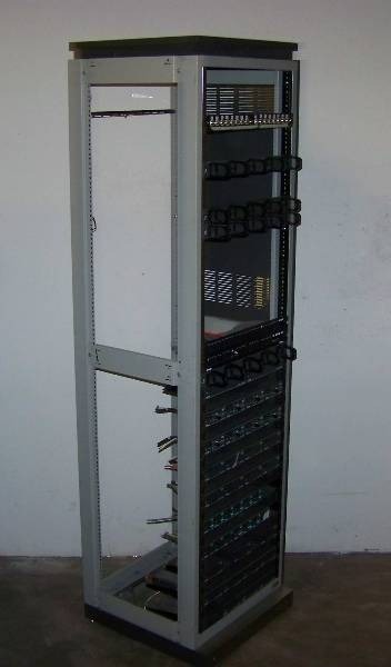 lot 92 image: Audio  Video (AV) Equipment Rack filled with Network Patch Panel, Cable Organizers and Extron Electronics Components