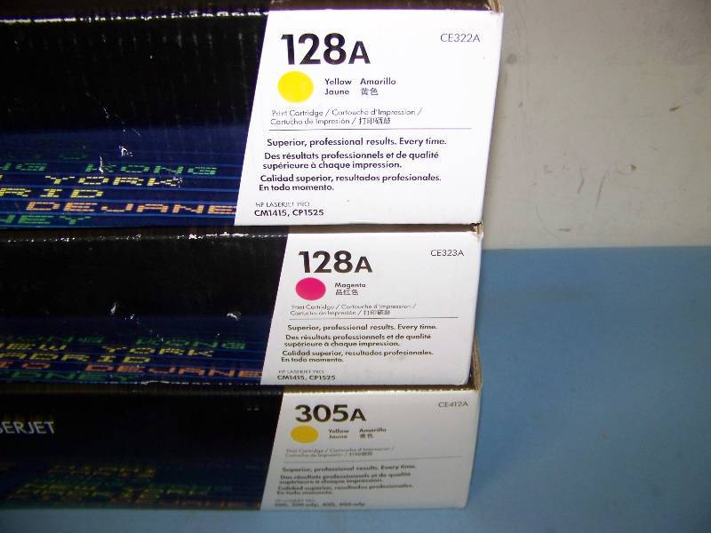 lot 105 image: Hewlitt Packard (HP), (3) LaserJet Pro Replacement Toner Cartridges and (2) Ink Cartridges - NEW in Packaging