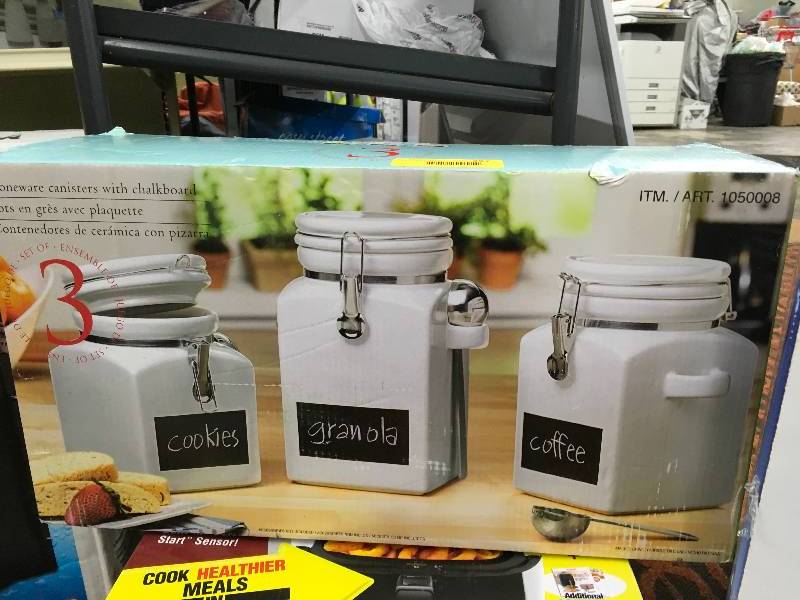 STONEWARE CANISTERS, WITH CALKBOARD